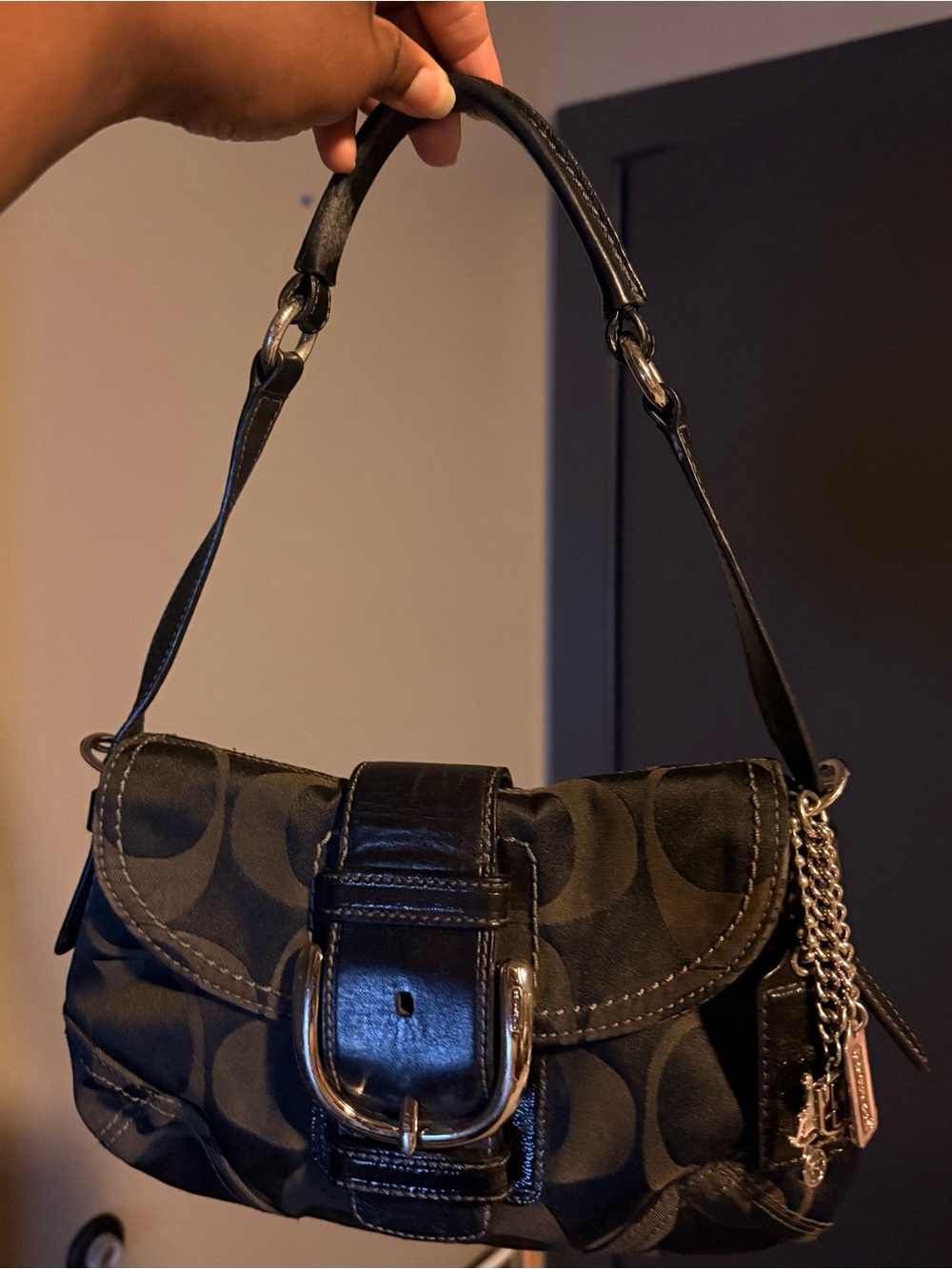 Coach SoHo Black Mini Buckle Flap Bag Y2K